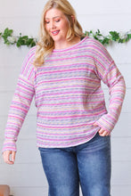 Load image into Gallery viewer, Lilac &amp; Fuchsia Textured Vintage Stripe Top
