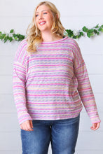 Load image into Gallery viewer, Lilac &amp; Fuchsia Textured Vintage Stripe Top
