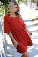 Load image into Gallery viewer, Rust Three Quarter Puff Sleeve Babydoll Dress
