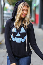 Load image into Gallery viewer, Spooky Black Jack-O-Lantern Terry Thumb Hole Double Hoodie

