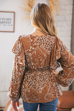 Load image into Gallery viewer, Cinnamon Boho Floral Ruffle Babydoll Rayon Crinkle Blouse
