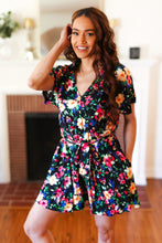 Load image into Gallery viewer, Multicolor Floral Surplice Short Sleeve Pocketed Romper
