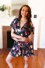 Load image into Gallery viewer, Multicolor Floral Surplice Short Sleeve Pocketed Romper
