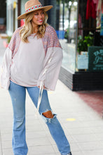 Load image into Gallery viewer, Taupe &amp; Burgundy Chevron Raglan Lace-Up Bell Sleeve Top
