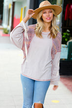 Load image into Gallery viewer, Taupe &amp; Burgundy Chevron Raglan Lace-Up Bell Sleeve Top
