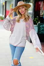 Load image into Gallery viewer, Taupe &amp; Burgundy Chevron Raglan Lace-Up Bell Sleeve Top
