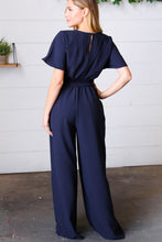 Load image into Gallery viewer, Dark Blue Smocked Waist Notch Neck Crepe Jumpsuit
