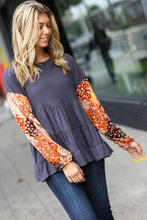 Load image into Gallery viewer, Feeling Your Best Charcoal Floral Patchwork Tiered Babydoll Top
