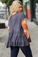 Load image into Gallery viewer, Feeling Your Best Charcoal Floral Patchwork Tiered Babydoll Top
