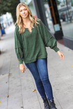Load image into Gallery viewer, The Slouchy Olive Two Tone Knit Notched Raglan Top
