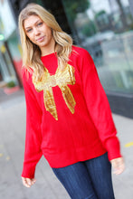 Load image into Gallery viewer, All I Want Red Sequin Bow Embroidery Knit Sweater
