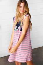 Load image into Gallery viewer, Pink Floral &amp; Striped Yoke Babydoll Dress
