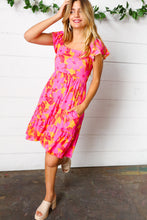 Load image into Gallery viewer, Fuchsia &amp; Orange Tropical Floral Square Neck Dress
