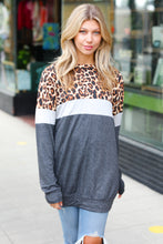 Load image into Gallery viewer, Charcoal &amp; Heather Grey Leopard Color Block Top
