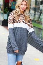 Load image into Gallery viewer, Charcoal &amp; Heather Grey Leopard Color Block Top
