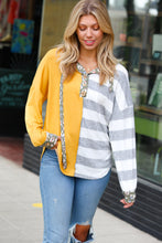 Load image into Gallery viewer, Mustard Stripe &amp; Animal Print Banded Button Down Hoodie
