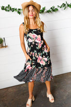 Load image into Gallery viewer, Black Floral Fit &amp; Flare Sleeveless Midi Dress
