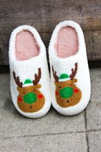 Load image into Gallery viewer, Holiday Reindeer Print Fleece Slippers
