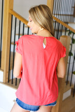 Load image into Gallery viewer, Feeling Femme&#39; Coral Floral Embroidered Yoke Ruffle Sleeve Top
