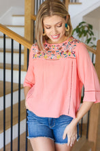 Load image into Gallery viewer, In Your Dreams Peach Floral Embroidery Ladder Trim Blouse
