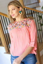 Load image into Gallery viewer, In Your Dreams Peach Floral Embroidery Ladder Trim Blouse
