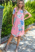 Load image into Gallery viewer, Peach Short Sleeve Big Floral Scalloped Swing Dress
