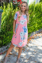 Load image into Gallery viewer, Peach Short Sleeve Big Floral Scalloped Swing Dress
