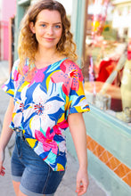 Load image into Gallery viewer, Navy &amp; Yellow Tropical Floral V Neck Top
