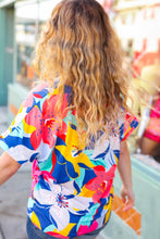 Load image into Gallery viewer, Navy &amp; Yellow Tropical Floral V Neck Top
