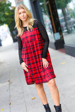 Load image into Gallery viewer, Red &amp; Black Holiday Checker Plaid Eyelet Twofer Midi Dress
