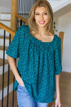 Load image into Gallery viewer, Perfectly You Teal Floral Three Quarter Sleeve Square Neck Top
