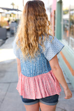 Load image into Gallery viewer, Blue &amp; Pink Polka Dot Floral Tie Front Babydoll Top
