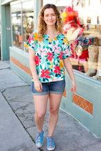 Load image into Gallery viewer, Teal &amp; Coral Flat Floral V Neck Top
