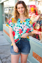 Load image into Gallery viewer, Teal &amp; Coral Flat Floral V Neck Top
