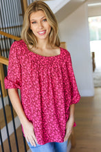Load image into Gallery viewer, Perfectly You Fuchsia Floral Three Quarter Sleeve Square Neck Top
