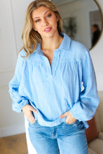 Load image into Gallery viewer, All Of Me Blue Collared Notched Neckline Cotton Top
