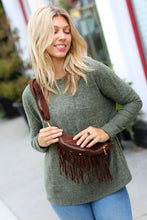 Load image into Gallery viewer, Brown Faux Suede Fringe Convertible Fanny/Sling Bag
