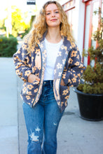 Load image into Gallery viewer, Bold Energy GreyFlower Power Sherpa Button Down Jacket
