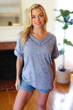 Load image into Gallery viewer, Weekend Ready Denim Banded V Neck Textured Slub Rib Top
