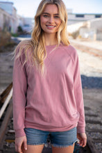 Load image into Gallery viewer, Mauve Cotton Raglan Reverse Cross Stitch Pullover
