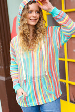 Load image into Gallery viewer, Be Bold Mint Multicolor Stripe Pullover Notched Hoodie
