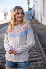 Load image into Gallery viewer, Taupe &amp; Sky Blue Thermal Knit Out Seam Stitch Pullover
