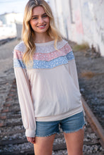 Load image into Gallery viewer, Taupe &amp; Sky Blue Thermal Knit Out Seam Stitch Pullover
