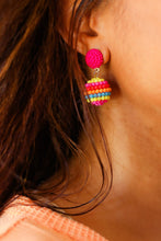 Load image into Gallery viewer, Magenta Beaded Sphere Drop Earrings
