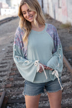 Load image into Gallery viewer, Mint Lace Up Long Sleeve French Terry Oversized Pullover
