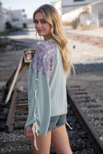 Load image into Gallery viewer, Mint Lace Up Long Sleeve French Terry Oversized Pullover
