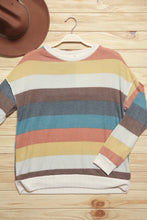 Load image into Gallery viewer, Teal &amp; Mustard Stripe Hacci Outseam Sweater Top
