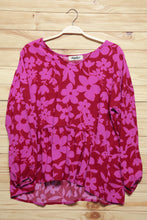 Load image into Gallery viewer, Red &amp; Magenta Floral V Neck Woven Babydoll Top
