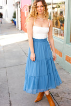 Load image into Gallery viewer, Look of Love Denim Blue Smocked Waist Tiered Chiffon Skirt
