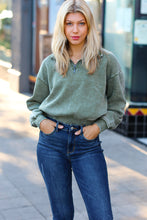 Load image into Gallery viewer, Olive Half Zip Cropped Pullover Sweater
